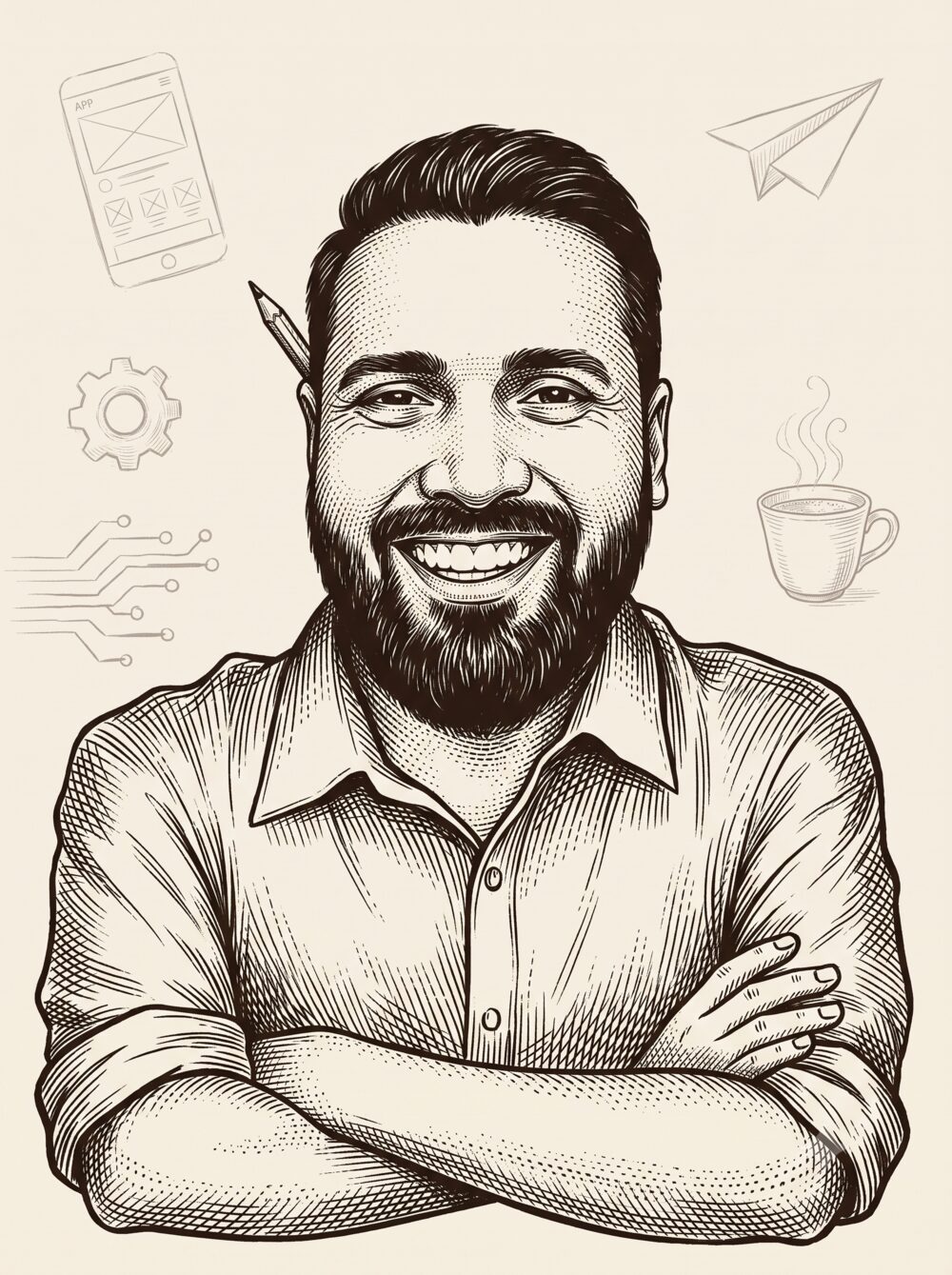 Engraved portrait of Omprakash Jha